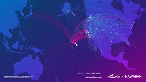 alaska hawaiian airlines branding on merged route map with global destinations marked