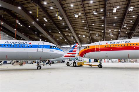 American Airlines A321 at maintenance hangar undergoing post-incident checks