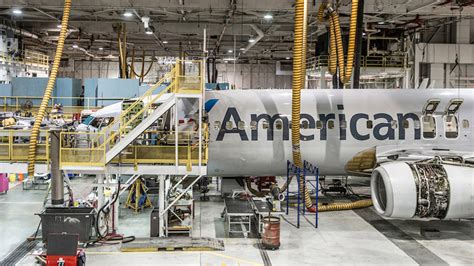 American Airlines AAERO aircraft engine overhaul inside Tulsa maintenance shop