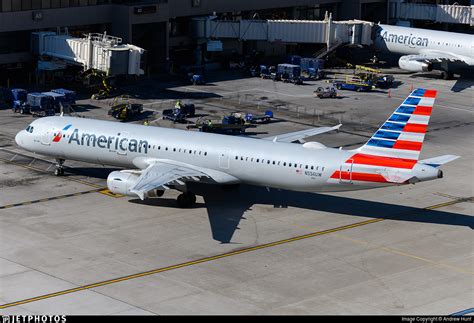American Airlines Airbus A321 N556UW parked on airport ramp close view