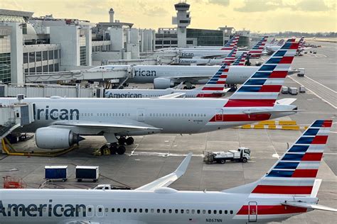 American Airlines aircraft lineup at Miami International Airport gates