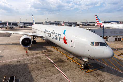 American Airlines Boeing 777-200ER at Charlotte Douglas International Airport for Barcelona service