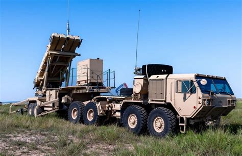 AN/MPQ-65 phased array radar of the Patriot air defense system tracking missile threats
