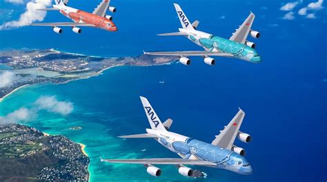 ANA Airbus A380 Flying Honu in turtle-themed livery preparing for Honolulu route