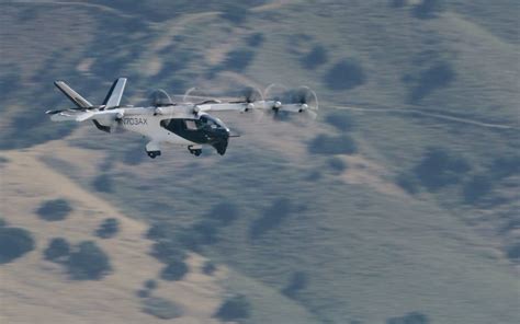 Archer Midnight aircraft in flight test during transition maneuver in California skies