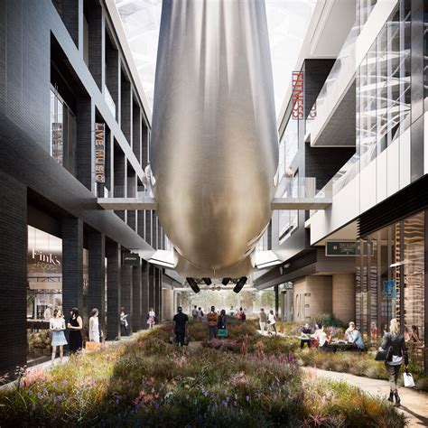 architectural rendering of WB1200 towers with suspended Boeing 747 centerpiece
