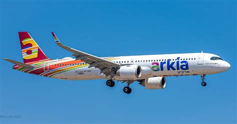 arkia airbus a321lr in multicolored livery departing tel aviv