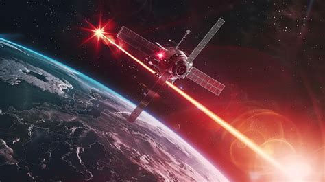 Artist rendering of F-22 firing laser beam at inbound missile during high-altitude interception