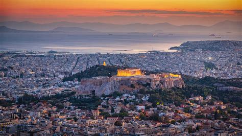 Athens Acropolis viewed from above at sunset