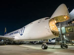 Atlas Air Boeing 747-8F loading oversized aerospace cargo through nose door