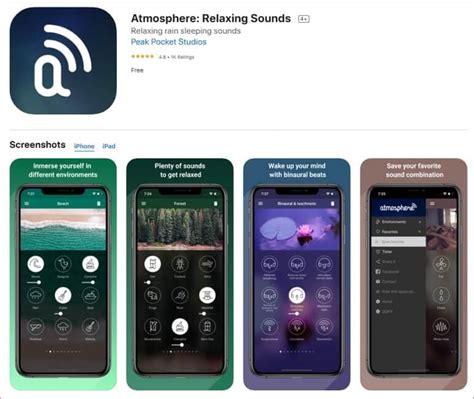 Atmosphere Relaxing Sounds app with binaural beats layered over forest rain audio