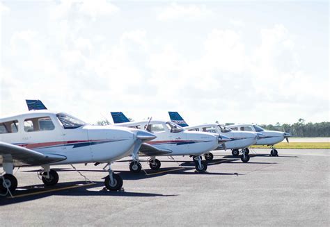 ATP Flight School campus showing fleet of Piper Archers in formation