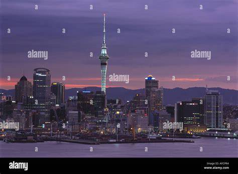 Auckland skyline with Sky Tower viewed from waterfront