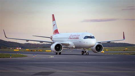 Austrian Airlines Airbus A320neo fleet at Vienna International Airport gate before Geneva departure