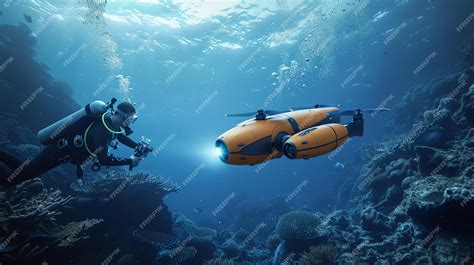 autonomous underwater drone operating in coral reef zone in Australia