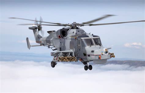 AW159 Wildcat helicopter armed and ready on naval deck