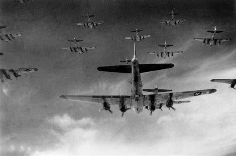 B-17 Flying Fortress formations over Germany during Schweinfurt raid 1943