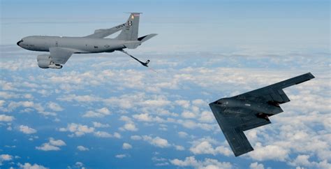 B-2 Spirit mid-air refueling with KC-135 tanker during long range mission