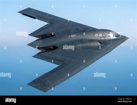 B-2 Spirit stealth bomber in flight with internal bomb bay open USA