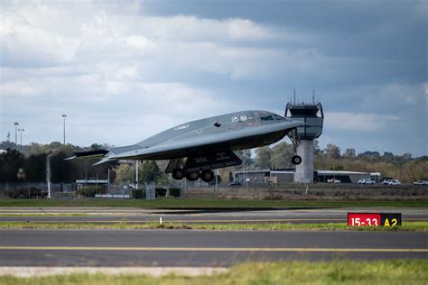 B-2 Spirit strategic bomber landing after long-duration mission