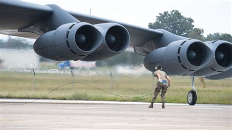 B-52 performing rapid engine start on remote airfield