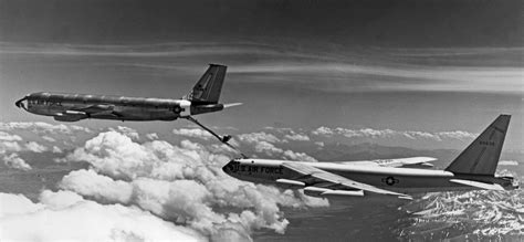 B-52H Stratofortress bomber flying alongside KC-135 tanker