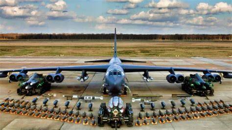 B-52J Stratofortress with Rolls-Royce F130 engines taxiing on Andersen Air Force Base tarmac