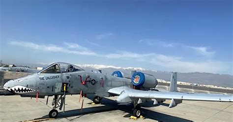 battle-damaged A-10 Warthog returning from combat mission over Iraq