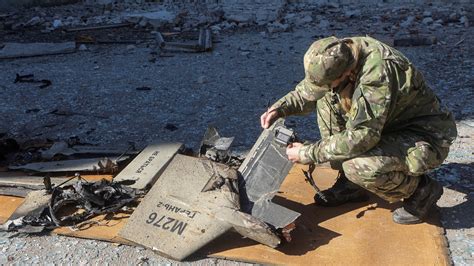 battlefield debris of downed Iranian Shahed-107 UAV in Ukraine