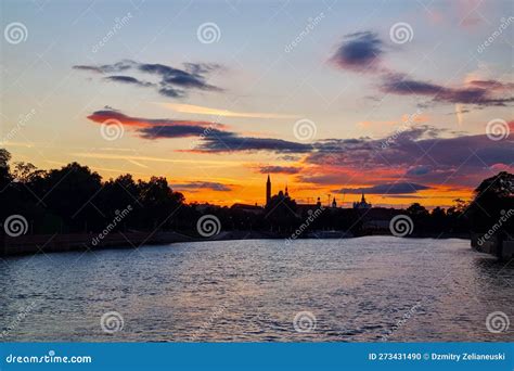 beautiful canals of Wrocław at sunset