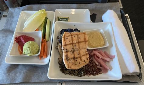 beautifully plated business class meal