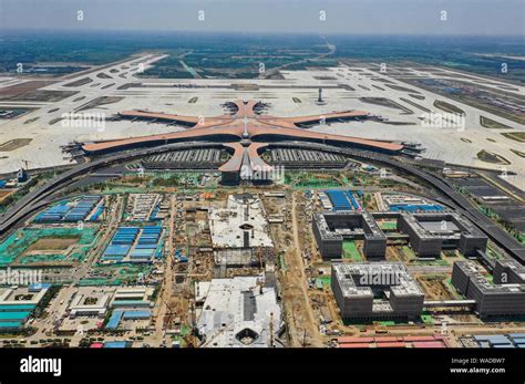 Beijing Daxing International Airport aerial terminal and runway network