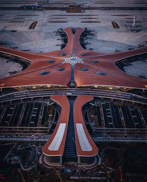Beijing Daxing International Airport starfish terminal aerial view