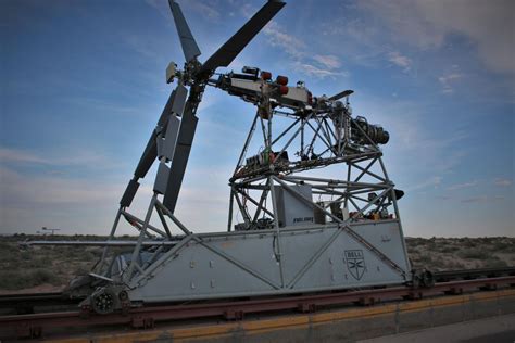 Bell HSVTOL aircraft demonstrating folding rotor system in flight mode transition test sled