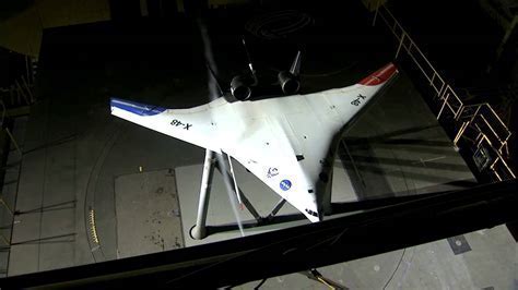 Blended wing body prototype concept aircraft in NASA wind tunnel test
