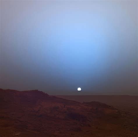 blue sunset on the martian horizon