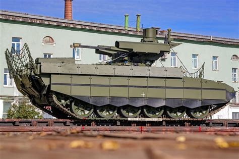 BMPT Terminator vehicles undergoing maintenance at a Russian repair facility