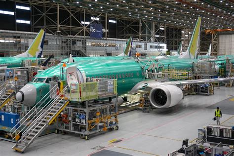 Boeing 737 MAX production line with aircraft awaiting delivery