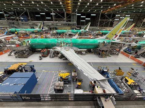 Boeing 737 production line inside Boeing assembly facility