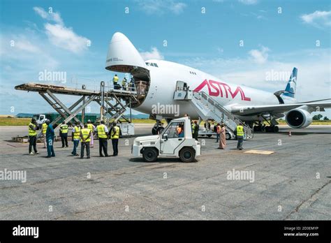 Boeing 747-8F freighter nose loading oversized cargo operation