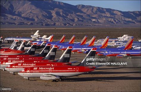 Boeing 747 aircraft in long-term storage at Mojave Airport, California desert
