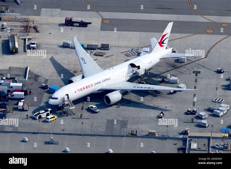 Boeing 777F freighter departing Shanghai Pudong Airport on an intercontinental cargo route