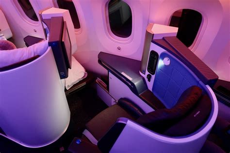 Boeing 787-9 Dreamliner business class cabin interior at night