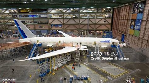 Boeing 787 assembly line showing advanced manufacturing techniques in Everett, USA