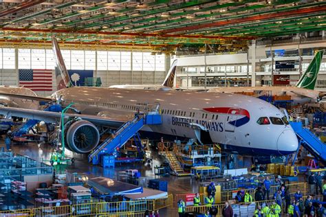Boeing 787 Dreamliner assembly line at Charleston with Dreamlifter on apron