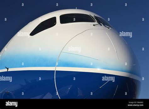 Boeing 787 Dreamliner nose and cockpit windows close-up