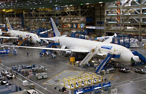 Boeing 787 Dreamliner on final assembly line in Everett, WA