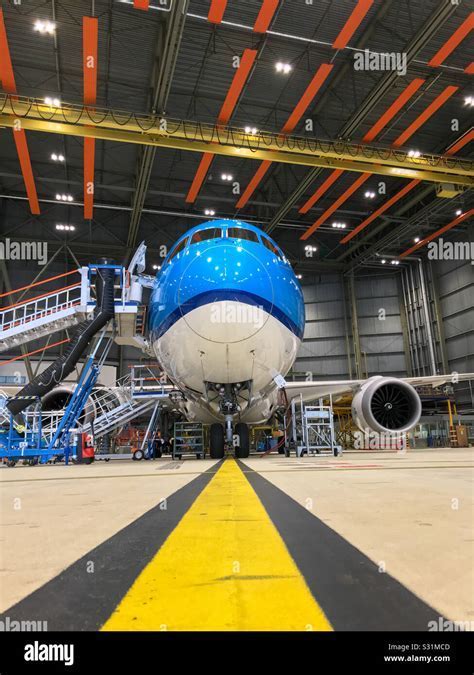 Boeing 787 undergoing maintenance at a hangar