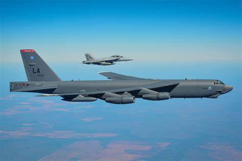 Boeing B-52 Stratofortress bomber in flight with eight engines