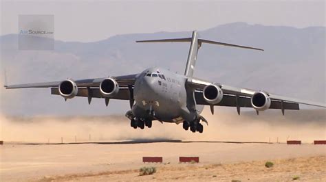 Boeing C-17 Globemaster III landing on short austere military runway
